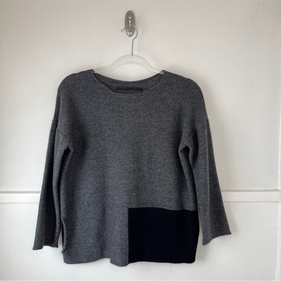 Ane Kenssen Gray and Black Two Tone Color Block Wool Crewneck Sweater - Picture 7 of 10
